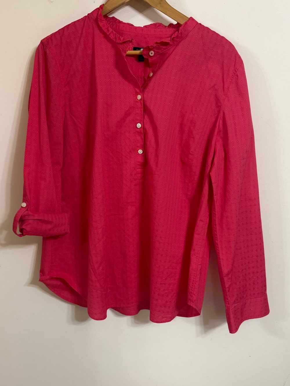 Talbots Bright Pink Ruffled Neck Button-Front Blouse
